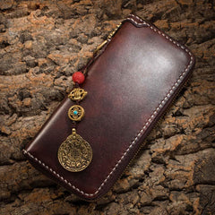 Handmade Leather Mens Chain Biker Wallet Cool Leather Wallet Long Phone Wallets for Men