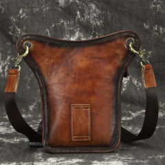 Vintage Brown Leather Men's CELL PHONE HOLSTER MINI SIDE BAG BELT POUCH Drop Leg Bag For Men