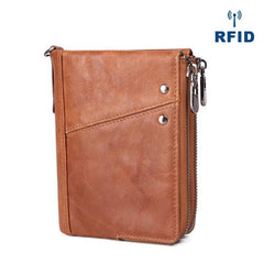 RFID Cool Brown Leather Men's Bifold Small Wallet Zipper billfold Wallet For Men