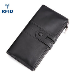 RFID Cool Leather Brown Men's Bifold Long Wallet Multi Cards Black Long Wallet For Men