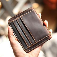 Vintage Brown Slim Leather Mens Card Wallet Small Card Holder Front Pocket Wallet For Men