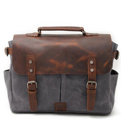 Waxed Canvas Leather Mens Waterproof Black 14‘’ Camera Bag Shoulder Bag Messenger Bag For Men