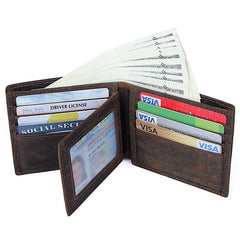 Coffee Mens Leather Bifold Wallet billfold Wallet Vintage Front Pocket Wallet for Men