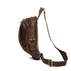 Cool Dark Brown Leather Mens Sling Pack Sling Bags Light Brown Crossbody Pack Chest Bag for men