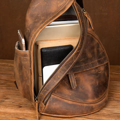 Leather Mens Cool 10 inches Sling Bag Crossbody Bag Chest Bag for men