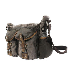 Gray Canvas Leather Mens Cool Side Bag Gray Messenger Bags Casual Courier Bags for Men