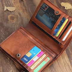 Handmade Mens Cool billfold Leather Wallet Men Small Zipper Wallets Bifold for Men