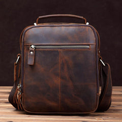 Small Brown Leather Messenger Bag Men's Vertical Side Bag Mini Vertical HandBag Courier Bag For Men
