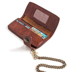 Handmade Mens Cool Leather Chain Wallet Biker Trucker Wallet with Chain for Men