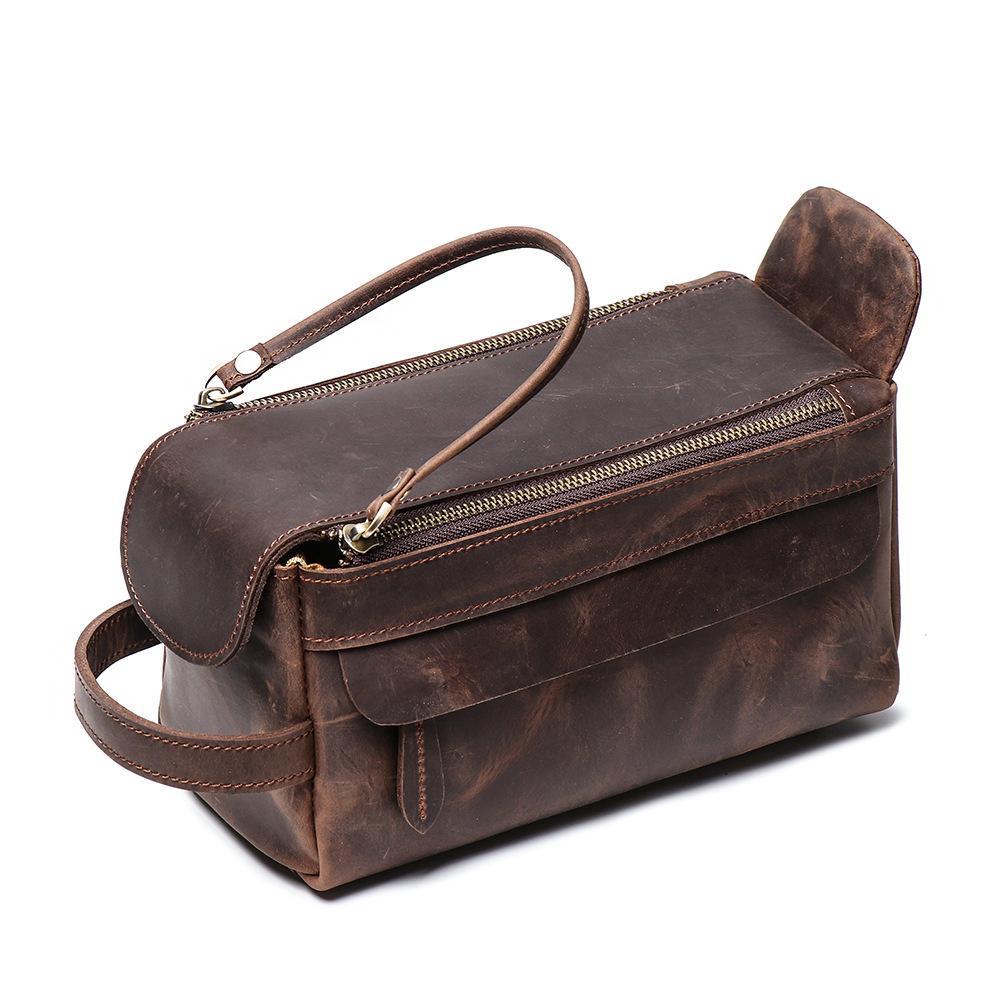 Cool Brown Leather Men's Box Clutch Bag Portable Bag Mini Handbag for Men