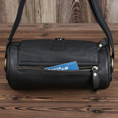 Casual Black Leather Mens Barrel Postman Bag Side Bag Bucket Messenger Bag For Men