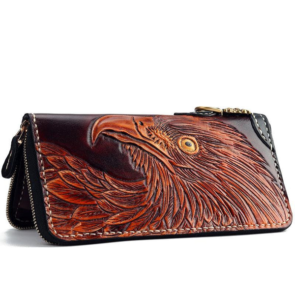 Handmade Wallet  Eagle Long Chain Biker Wallet Cool Wallet With Chain Biker Wallets for Men Tooled Leather Wallet