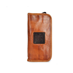 Vintage Mens Leather Long Zipper Wallets Blue Bifold Long Wallet Black Phone Wallet For Men