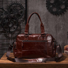 Cool Leather Mens Travel Bag Overnight Bag Work Handbags Business Bag for Men