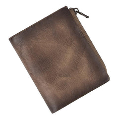 Brown Vintage Bifold Wallet Leather Mens Gray billfold Small Wallet Zipper Card Wallet For Men