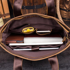 Casual Brown Leather 15 inches Laptop Briefcase Work Side Bag Work Handbag for Men