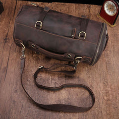 Cool Mens Leather Barrel Backpack Overnight Bag Travel Backpack Weekender Bag for men