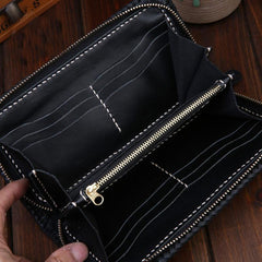 Handmade Leather Mens Clutch Wallet Tooled Cool Carp Wallet Long Zipper Wallets for Men