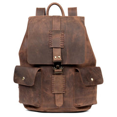 Casual Brown Mens Leather 15-inch Large Backpacks Brown College Backpack School Backpacks for men