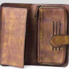 Handmade Leather Mens Cool Long Leather Wallet Trifold Clutch Wallet for Men - iChainWallets