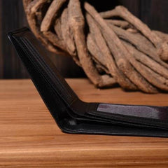 Genuine Leather Mens Cool billfold Leather Wallet Men Small Wallets Bifold for Men