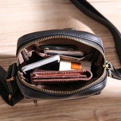 Black Leather MENS Small Vertical Side Bag Brown Messenger Bag Mobile Bag For Men