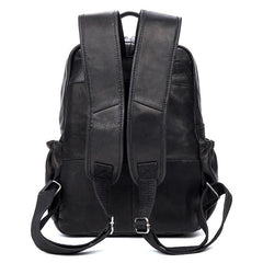 Black Business Mens Leather 14-inch Computer Backpacks Cool Travel Black Backpacks School Backpack for men