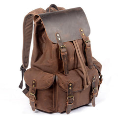 Cool Waxed Canvas Mens Waterproof 15'' Travel Backpack Hiking Backpack for Men