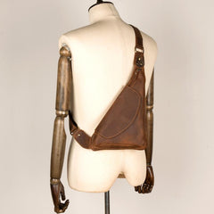 Vintage Brown Leather Mens Sling Bag Coffee Cool Crossbody Pack Chest Bag for men