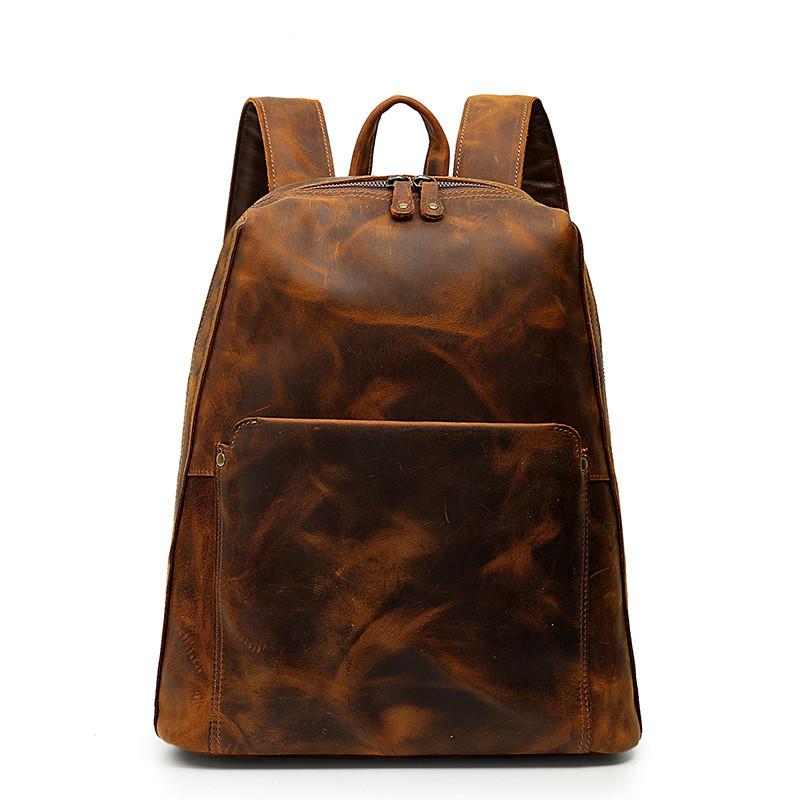Black Mens Leather 14 inches School Laptop Backpack Brown Satchel Backpack for Men