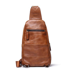 Top Brown Leather Men's Sling Bag Sling Pack Chest Bag One Shoulder Backpack For Men