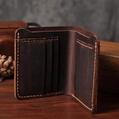 Handmade Leather Mens Cool Slim Leather Wallet Men Small Wallets Bifold for Men - iChainWallets