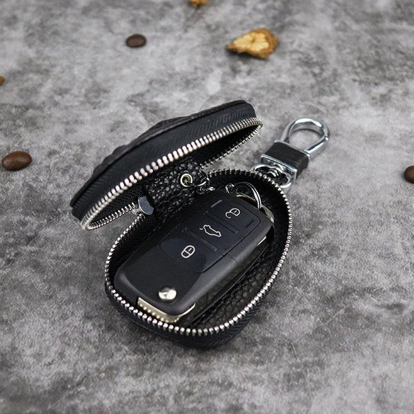 Black Leather Men's Key Wallet Zipper Car Key Case Car Holder For Men