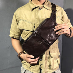 Cool Leather Mens Camouflage Chest Bag Sling Bag Crossbody Pack Black One Shoulder Backpack for men