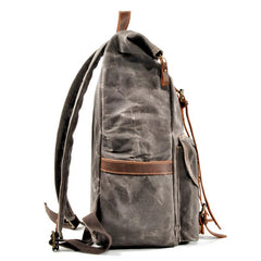 Brown Waxed Canvas Mens Waterproof Large 15'' Hiking Backpack Travel Backpack Computer Backpack for Men