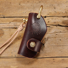 Handmade Brown Leather Key Holders Indian Leather Keychain Moto Key Chain Key Ring for Men