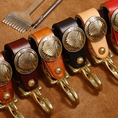 Handmade Leather Brass Keyrings With Belt Loop Floral Leather Keyring Car KeyChain for Men