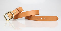 Handmade Leather Belt Minimalist Mens Brass Beige Leather Belts for Men