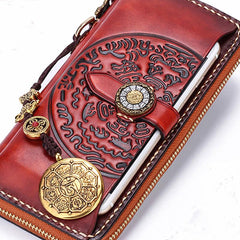 Handmade Leather Mens Chain Biker Wallet Cool Leather Wallet Long Phone Wallets for Men