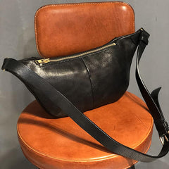 Black Handmade Leather Men Fanny Packs Small Waist Bag Hip Pack Belt Bag Bumbag for Men
