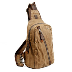 Cool Canvas Leather Mens Waterproof Sling Bag Chest Bag One Shoulder Bag for Men