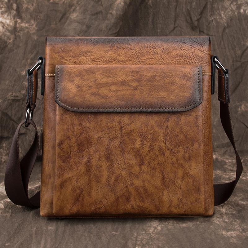 Cool Leather Men's 10 inches Courier Bag Brown Small Vertical Messenger Bag Brown Side Bag For Men