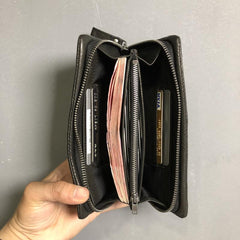 CASUAL BLACK LEATHER MEN'S Long Wallet Zipper Clutch Wallet BLACK Wristlet Wallets Card Wallet FOR MEN