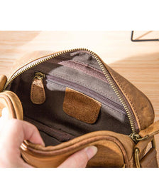 Camel Leather Mens Mini Phone Bag Courier Bag Small Messenger Bags Postman Bag for Men
