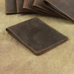 Cool Dark Brown Leather Mens Small Bifold Wallet billfold Wallet License Wallet for Men