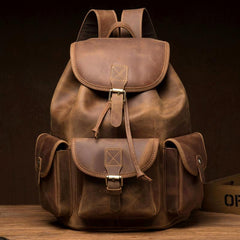 Fashion Brown Mens Leather 15inches Large Backpacks Travel Backpacks School Backpacks for men