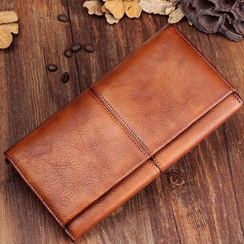 Handmade Leather Mens Cool Long Leather Wallet Bifold Clutch Wallet for Men - iChainWallets