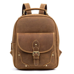 Fashion Light Brown Mens Leather 12-inch Small Backpacks Travel Backpack School Backpacks for men