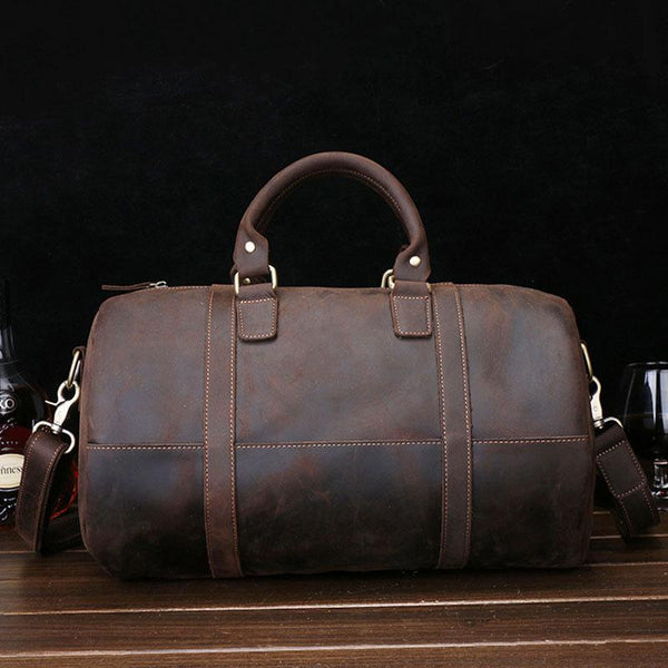 Retro Dark Brown Leather Mens Overnight Bag Duffle Bag Travel Bag Weekender Bag for Men