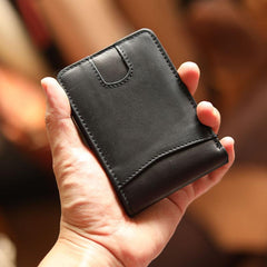 Cool Black Leather Mens Card billfold Wallet Bifold SMall License Wallet Brown Front Pocket Wallet For Men